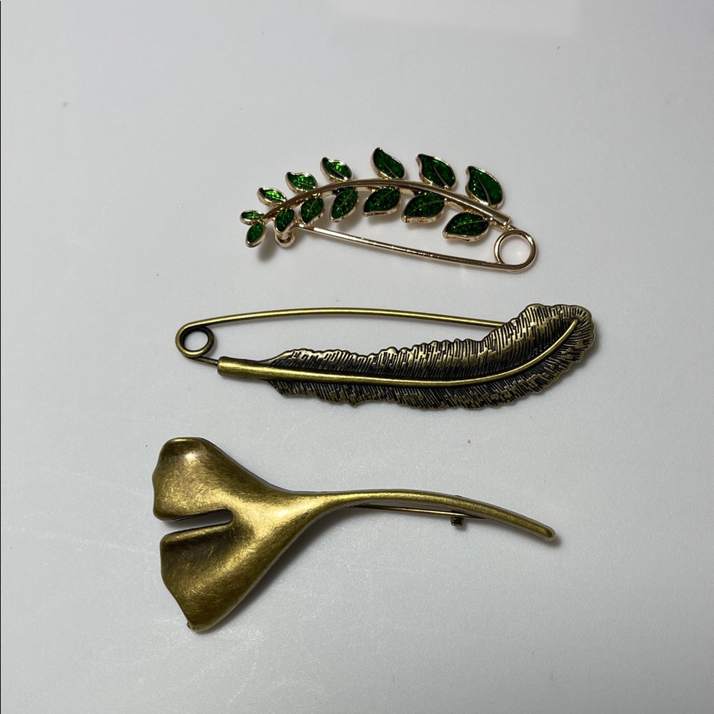 Benvo Gold-Tone Leaf, Feather & Ginkgo Brooch Set - Women Jewelry